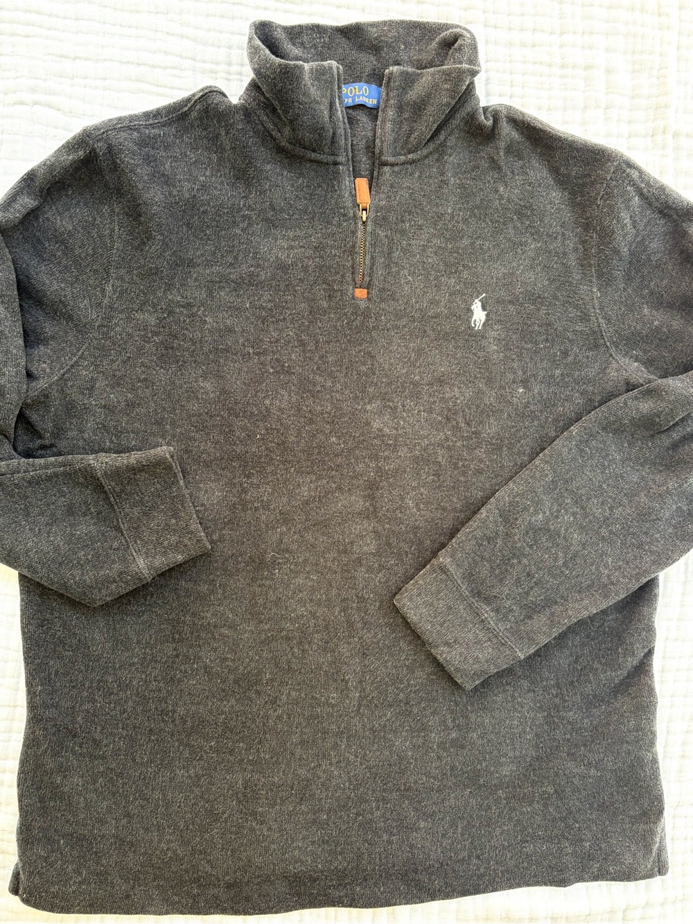 Polo Ralph Lauren Men’s Quarter Zip Sweater Large Charcoal Gray 100% Cotton